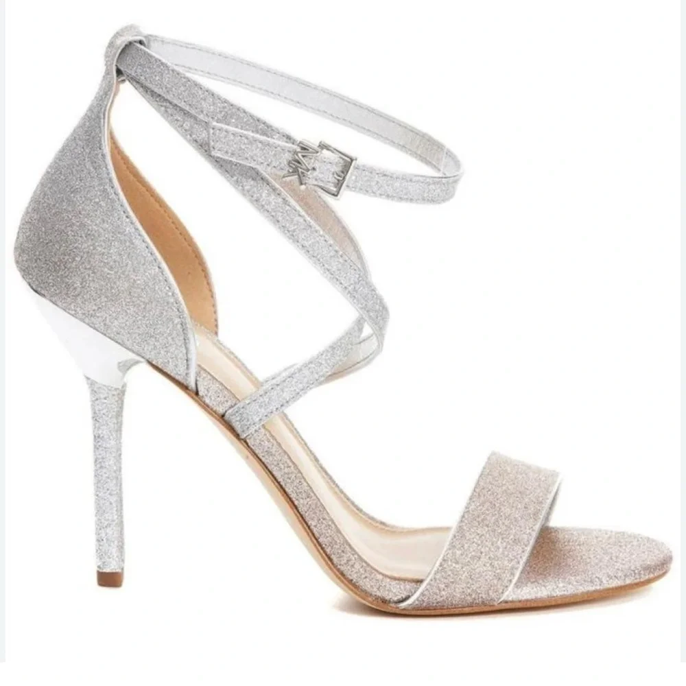 MICHAEL KORS Astrid 2-Tone Glitter Embellished Ankle Wrap Evening Sandal 37.5